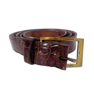 Vintage Mullin's Men's Brown Crocodile Leather Belt Brass Buckle Size 36